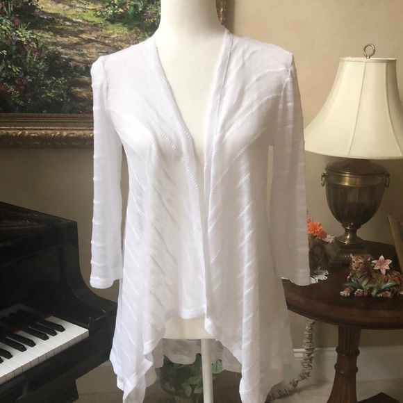 Cupio Lightweight Open Front High Low Flowy White Knit Cardigan Women’s Small - Picture 2 of 16